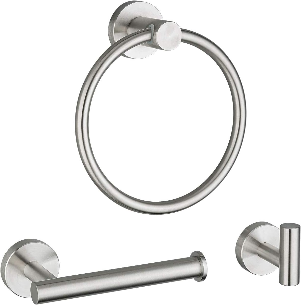 GAPPO 3 Piece Bathroom Hardware Accessories Set Brushed Nickel SUS 304 Stainless Steel Wall Mounted Hand Towel Ring Toilet Paper Holder Robe Hook: Home & Kitchen