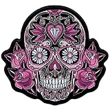 Hot Leathers, PINK SUGAR SKULL AND ROSES, High Quality Iron-On / Saw-On, Heat Sealed Backing Rayon PATCH - 4