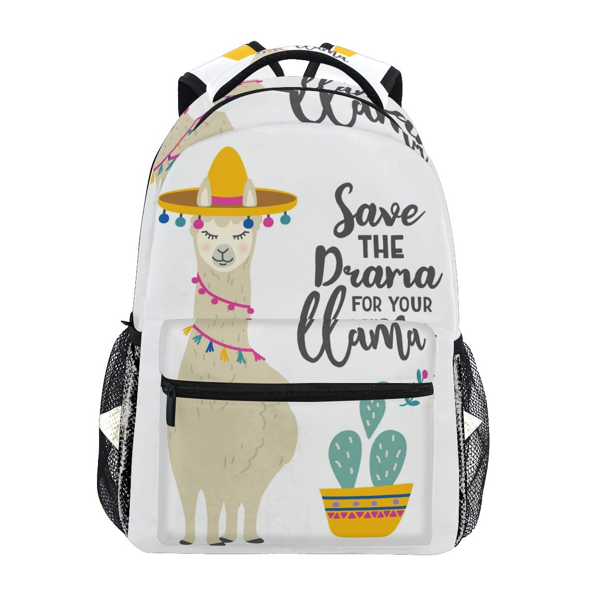 Mnsruu Cute Llama Alpaca With Cactus School Backpack for Boys Girls Kids Travel Bag Bookbag