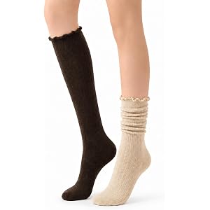 ERMO NKES Women’s Knee High Socks with Ruffle Trim Soft Scrunch Stack Socks for Boots & Sneakers