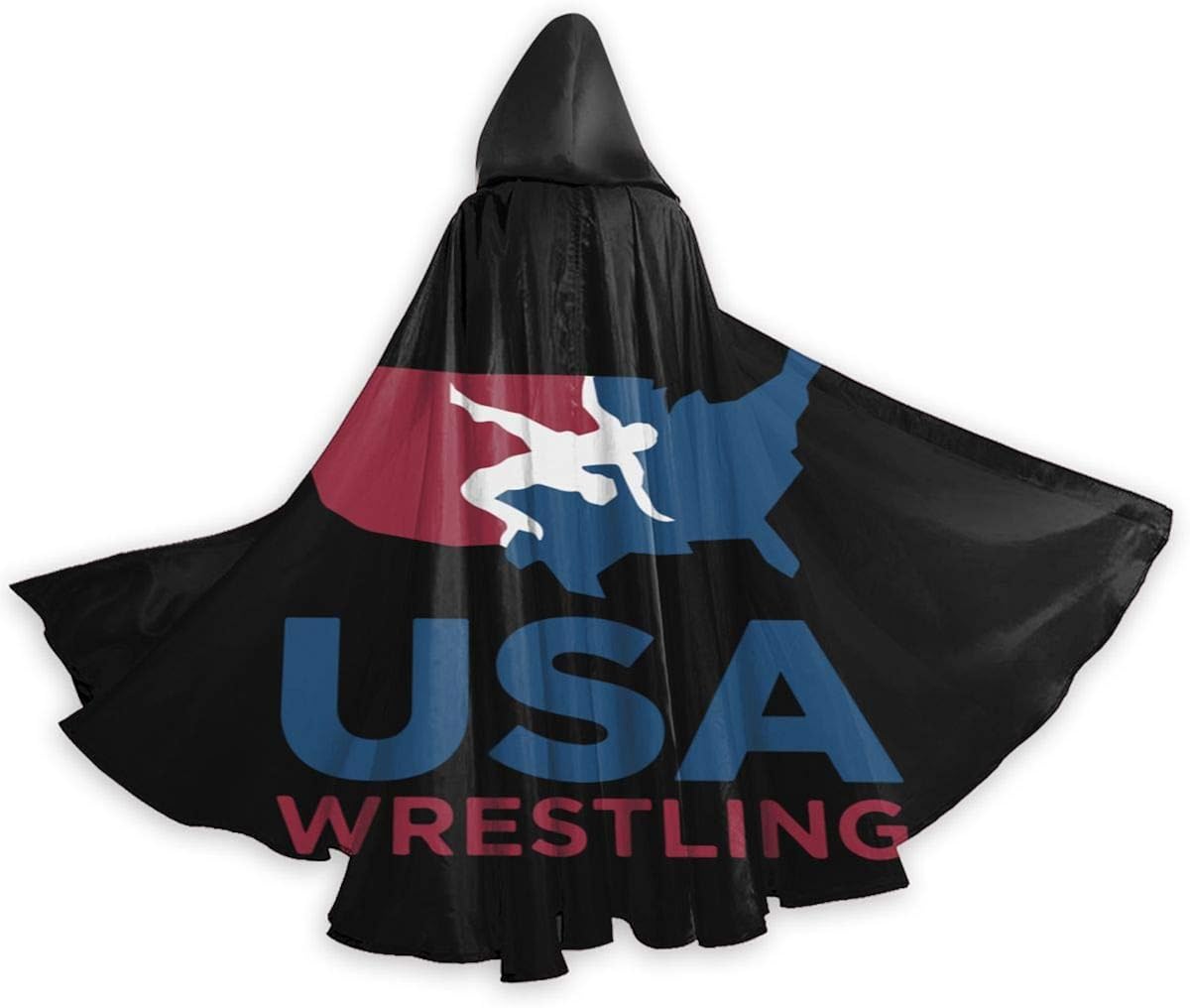USA Wrestling Men Women Full Length Hooded Cloak Black