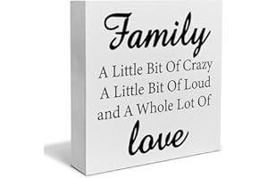 PIXCEOS Family a Little Bit of Crazy Decorative Wooden Box Sign Family Quote Wood Block Plaque Decor Rustic Shelf or Wall Display for Home Living Room Bedroom
