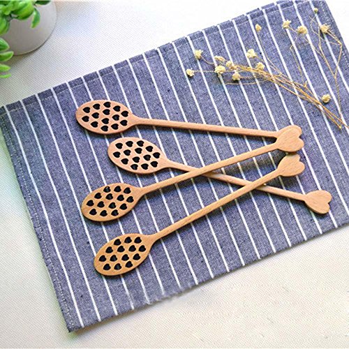 Unmengii Lovely Carving Coffee Stirring Creative Heart Accessories Handcraft Tools Wooden Spoon Long Handle Honey Dipper Spoon