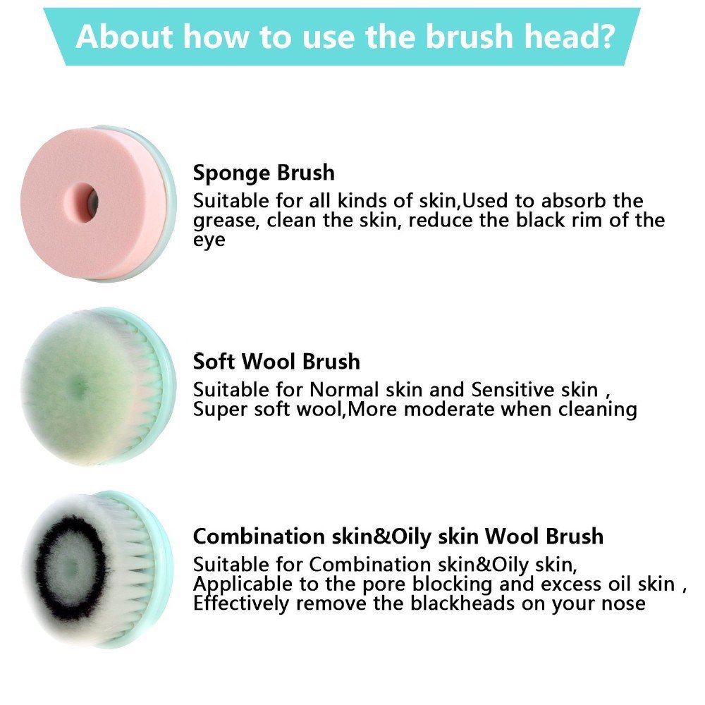 CARESHINE Face Brush Waterproof Electric Exfoliation & Cleansing System Soft Silicone Brush Face Washing Machine With 3 Heads Minimize Pores + Help Get Rid of Acne and Blackheads