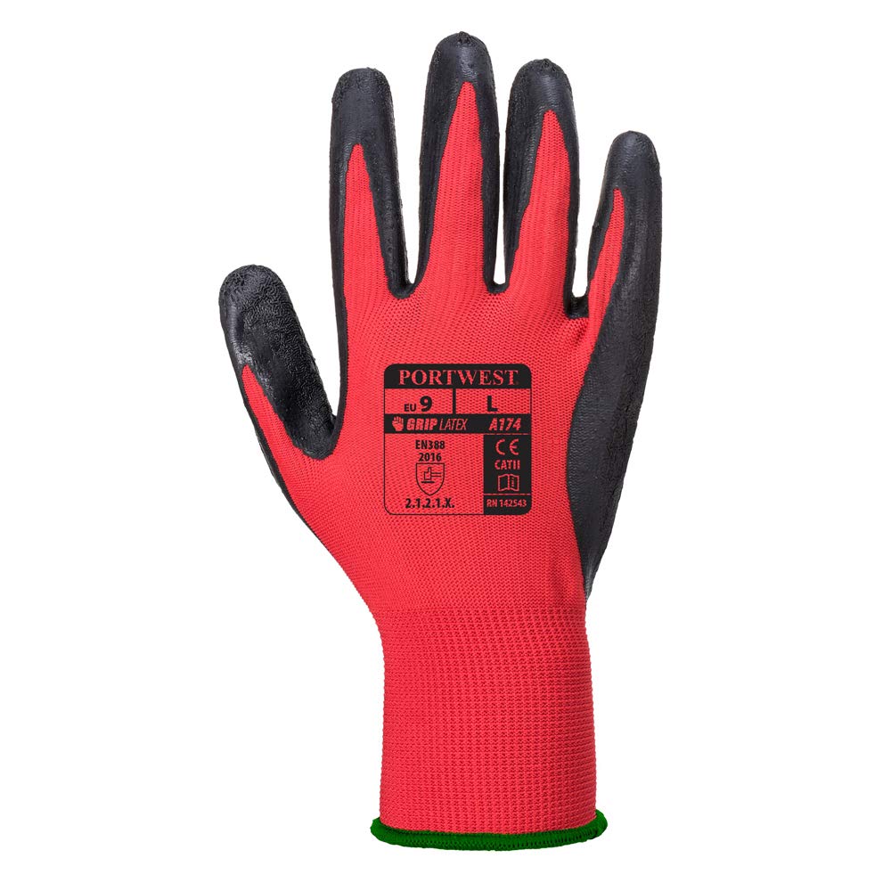 Portwest Flex Grip Latex Glove, Size: M, Colour: Red/Black, A174R8RM, Red / Black - Image 3