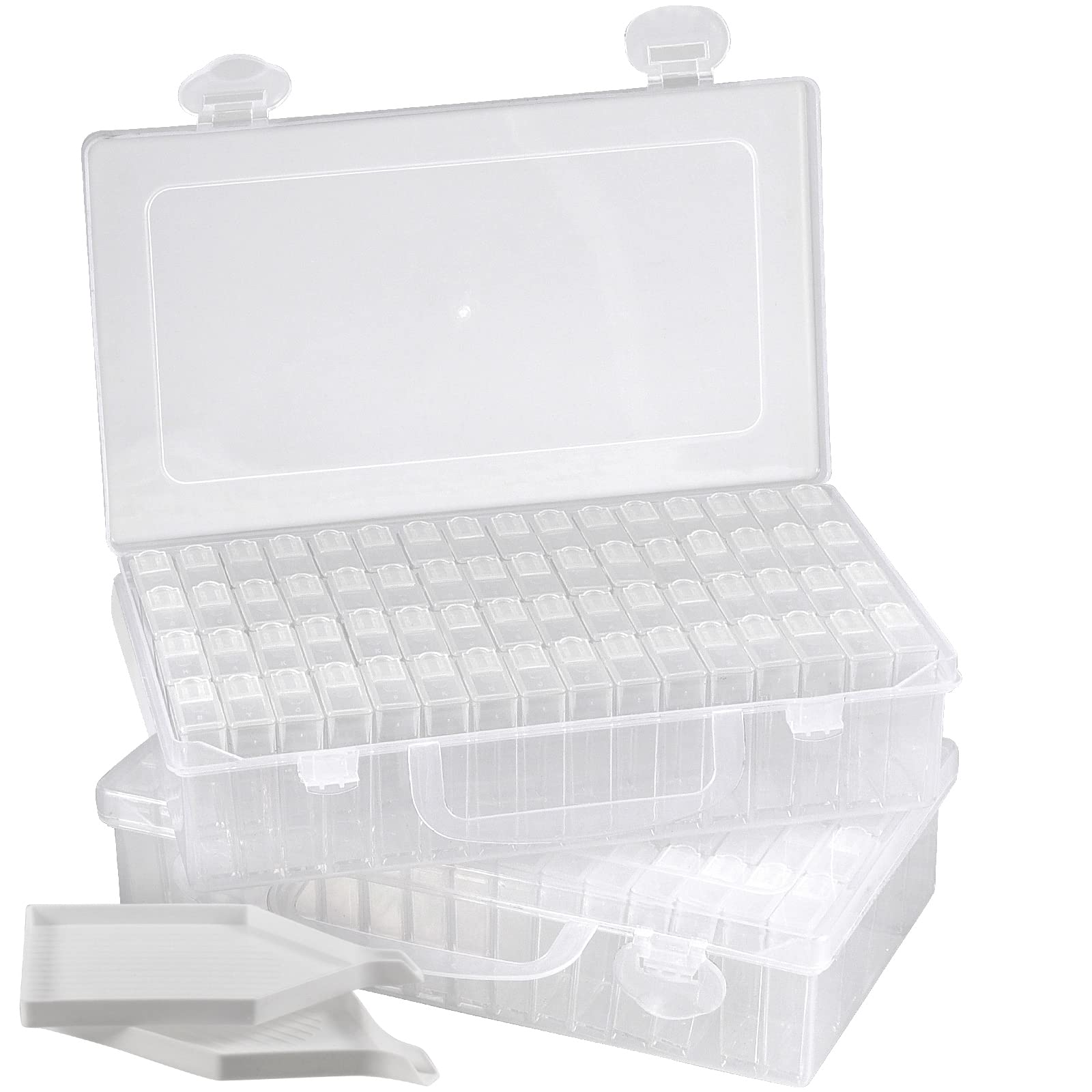 MANCHAP 2 Pack 64 Grids Diamond Painting Storage Boxes, Diamond Art Bead Storage Containers Embroidery Box for Jewelry, Beads, Craft, Nail Art, Clear