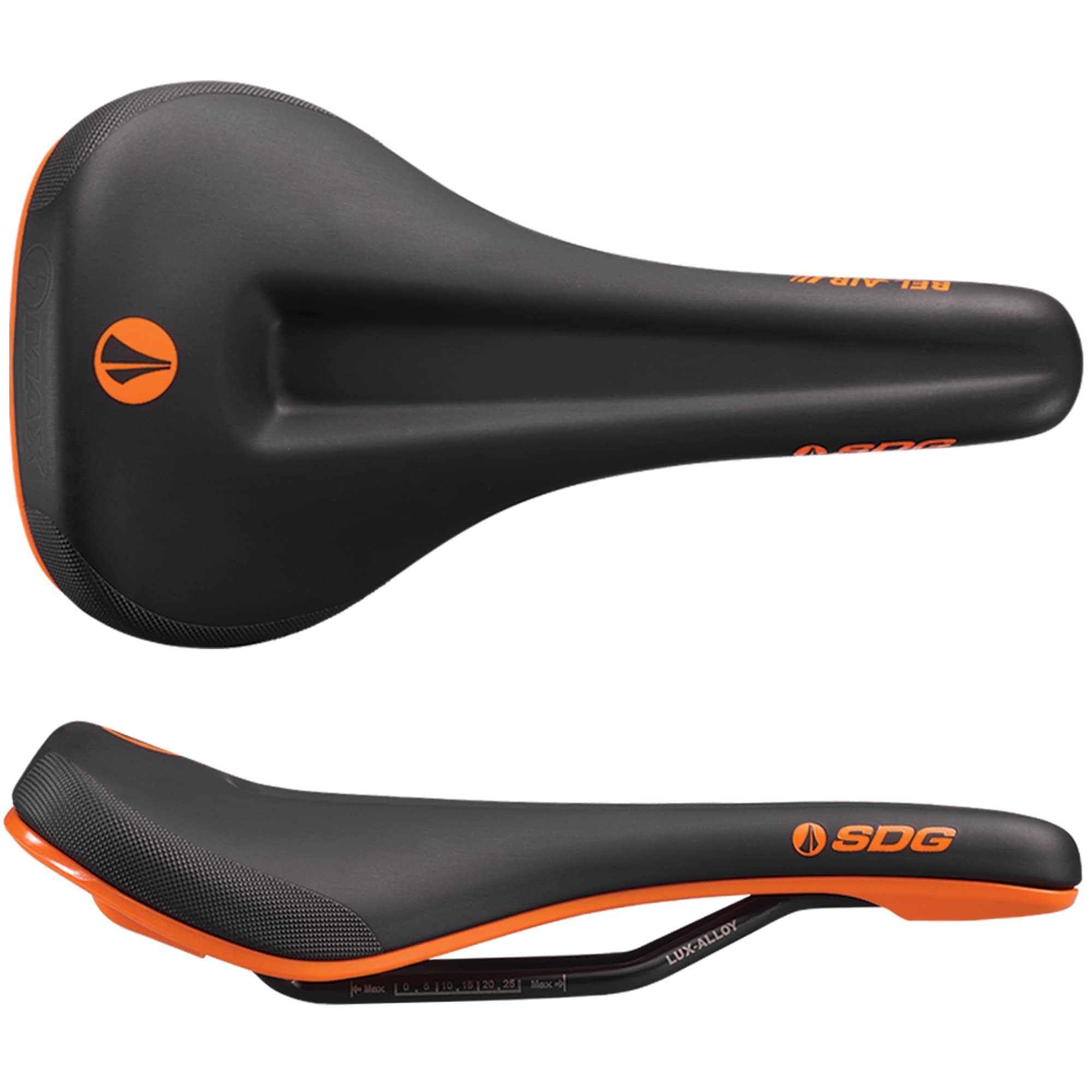 SDG Bel Air 3.0 Max Lux-Alloy Saddle – Black/Orange, 260 x 140 mm – High-Comfort Trail & e-MTB Seat with Extra Padding & Deep Channel