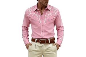 JHOKCI Western Shirts for Men Vintage Retro Print Long Sleeve Button Down Cowboy Shirt Casual Exquisite Mexican Shirt for Men