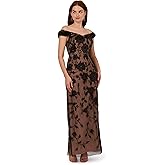 Adrianna Papell Womens Off Shoulder Bead Long Dress