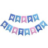Blue Pink Happy Birthday Banner, Cute Birthday Bunting Decorations for Kids Girls Women Party Supplies