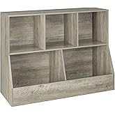 DINZI LVJ Toy Storage Organizer, Kids Bookshelf, Wood Toy Storage Cabinet, 5 Cubby Children Bookcase, 39.4" L Toddler Book Shelf for Playroom, Living Room, Nursery, Hallway, School, Gray Wash