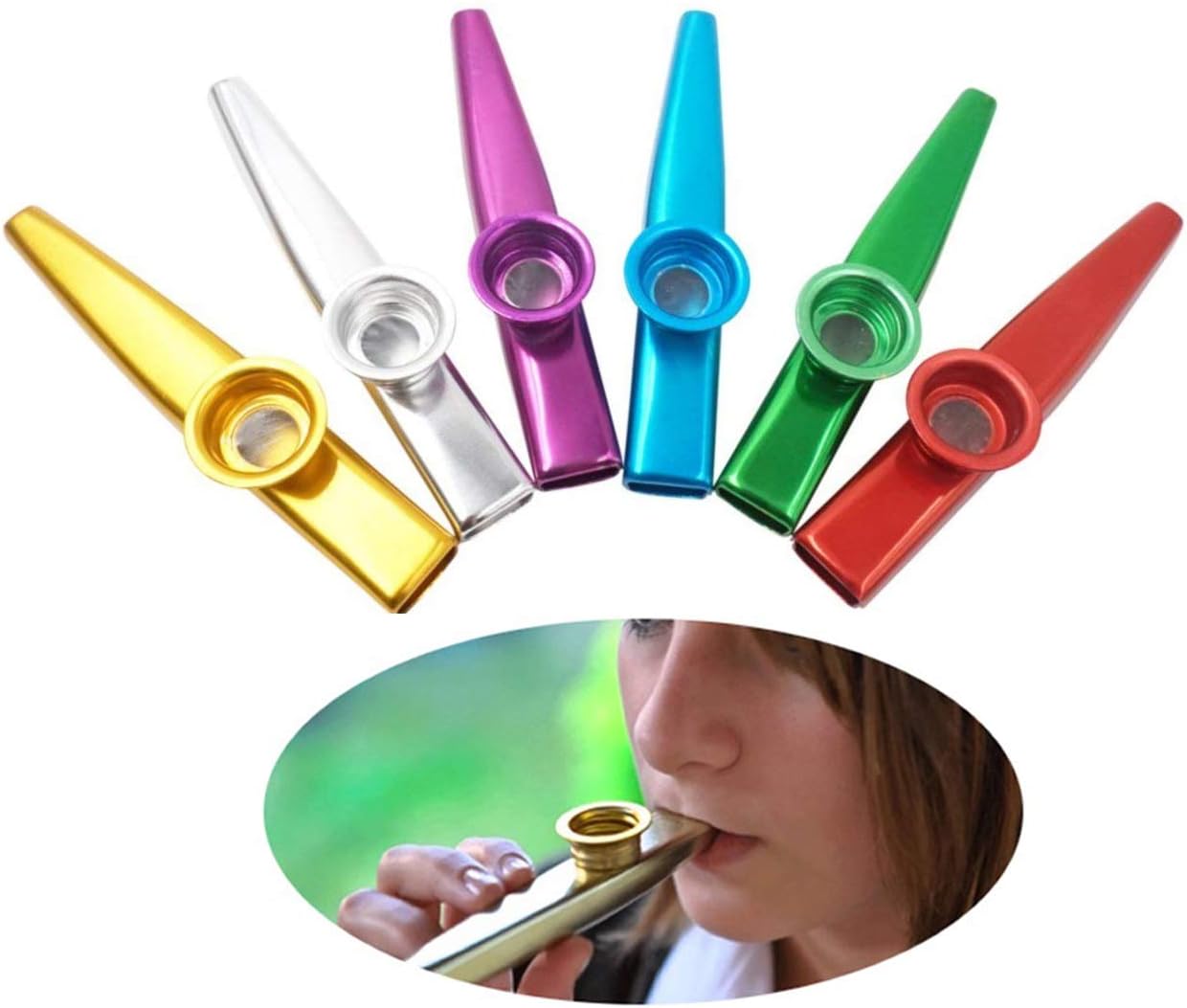 Techson Metal Kazoo Set, 6 Different Color Aluminium Alloy Kazoo