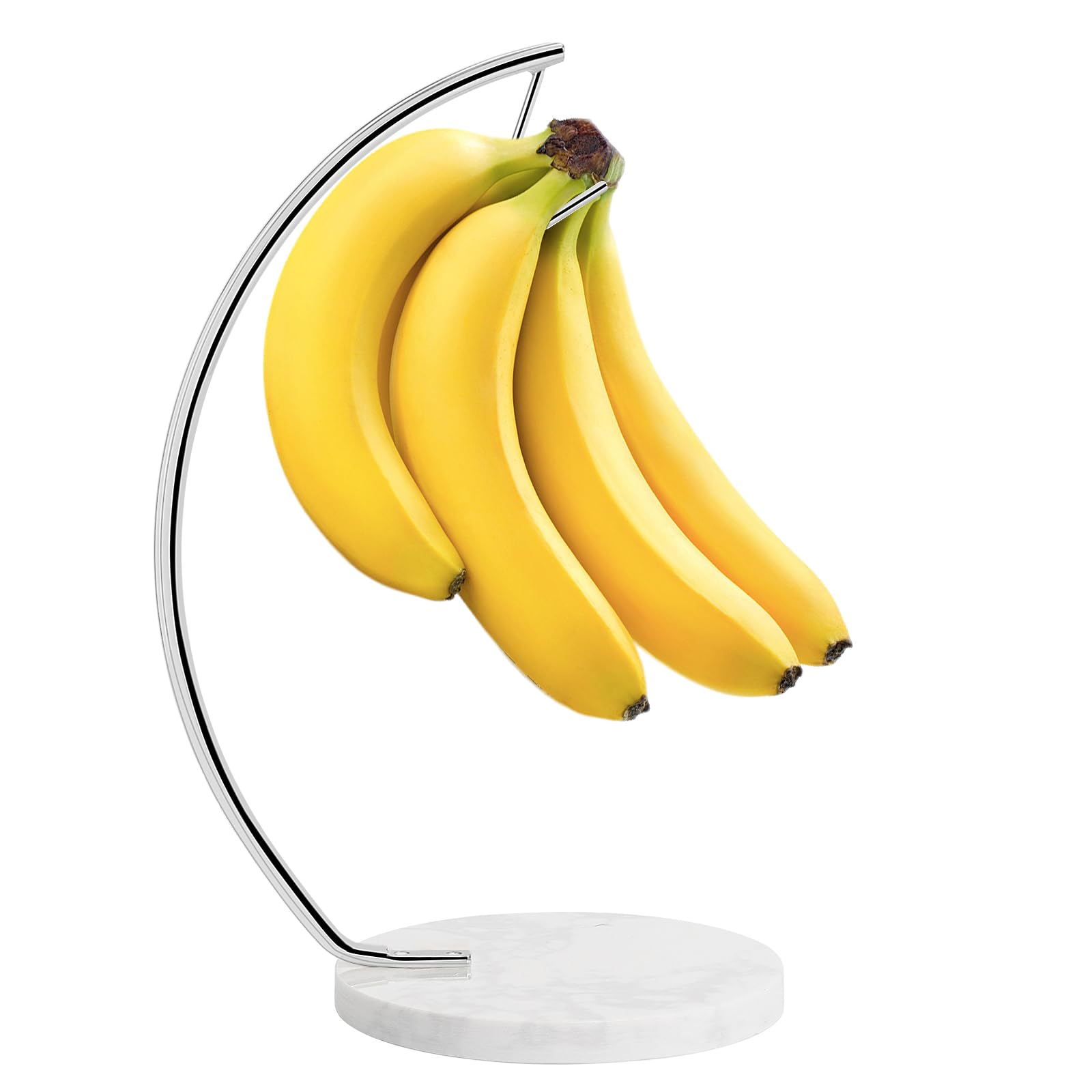 Photo 1 of Livabber Banana Holder with Marble Base, Metal Banana Hanger Modern Tree Stand with Hook, Stylish Banana Keeper Fresh Fruit Storage Organizer Freestanding for Kitchen Countertop (Chrome, Single Hook)