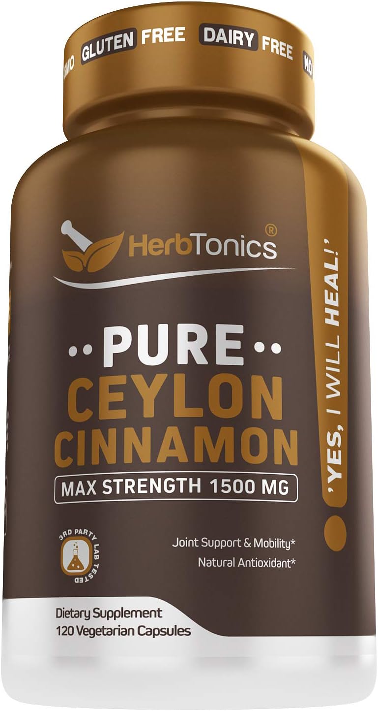Ceylon Cinnamon Capsules 1500 mg 120 Capsules, True Ceylon Cinnamon, Blood Sugar Levels Support Supplement - Sri Lanka Cinnamon Ceylon Powder Joint Support: Health & Personal Care