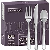 SETUP [160 Count] Disposable Silverware, Silver Combo Cutlery - 80 Forks, 40 Spoons, 40 Knives - Heavy Duty, and Durable Silver Plastic Silverware Set Great for Parties, Events and Everyday use