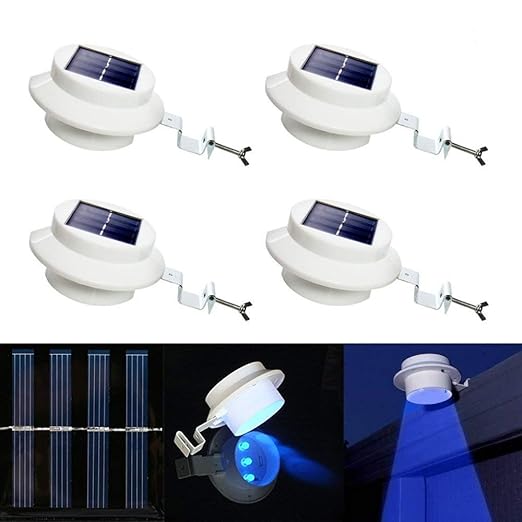 4 Stück Solarlampe 3 Blau LED Gartenlampe Außenlampe Solarleuchte Zaun Wandleuchte Wandlampe(Mit 1300mAh AA Ni-MH Akkus)