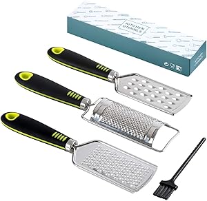Pendolr 3 Pieces Stainless Steel Cheese Grater Handheld Lemon Zester Multi-purpose Kitchen Food Grater for Cheese, Chocolate, Butter, Fruit and Vegetable