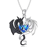 Shroova Sterling Silver Dragon Necklace for Women Men,Women Mens Opal Wyvern Necklace Embllished with Opal Jewelry for Women Men-1