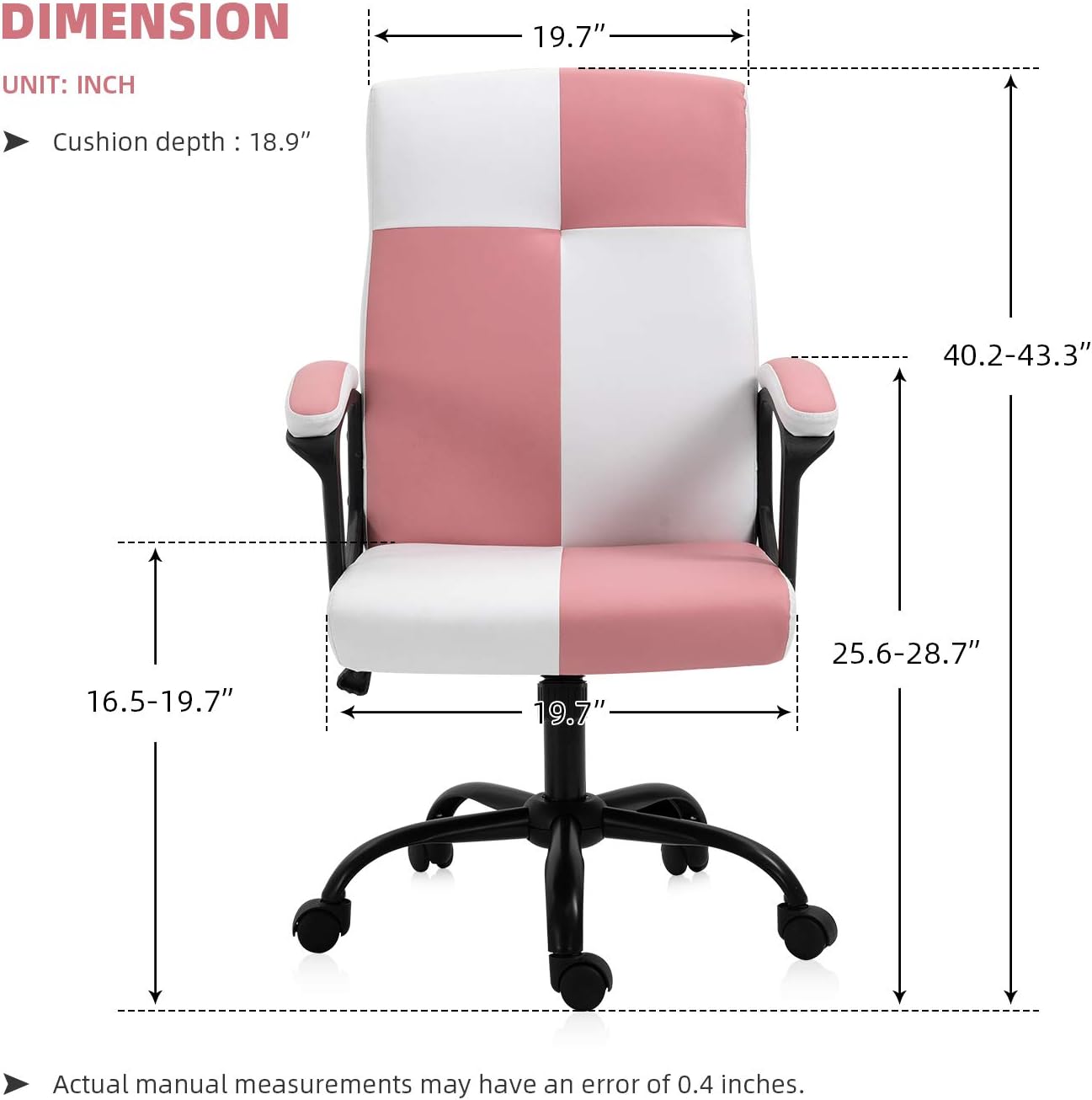 KERMS Mid-Back Ergonomic Office Faux PU Leather Chair Executive Computer Desk Chairs Managerial Executive Chairs with Metal Base and Padded Armrests (Pink & White): Kitchen & Dining