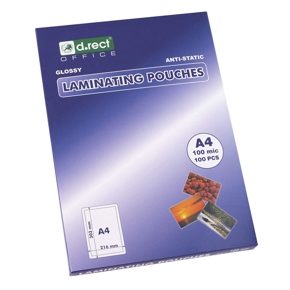 D.RECT Sheets to Laminate A4 - Pack of 100 Units Laminating Pouches 100 Microns 2x100 (200) - Glossy -Transparent - Durable Laminated - Lamination for Long-Lasting Documents