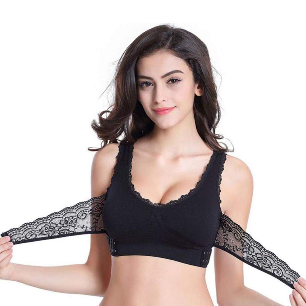 lazinem Women Cross Push-up Sporting Bra Front Side Buckle Lace Full Cup Underwear Sports Bras Black