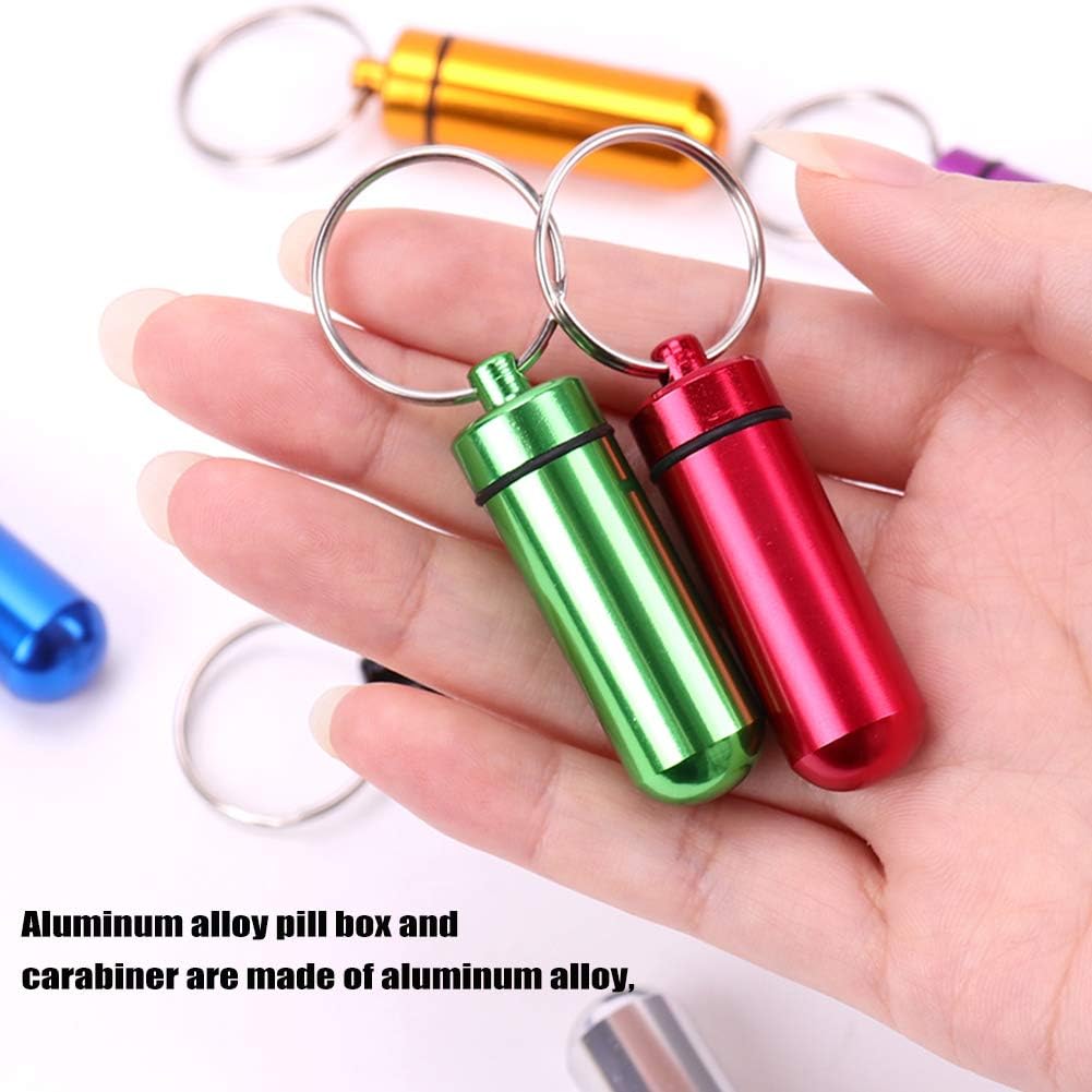 YUIP 6 Pcs Aluminum Alloy Pill Box,Keychain Pill Holder,Portable Pill Keychain,Colourful Aluminum Alloy Pill Container Water Resistant Keychain - Image 5