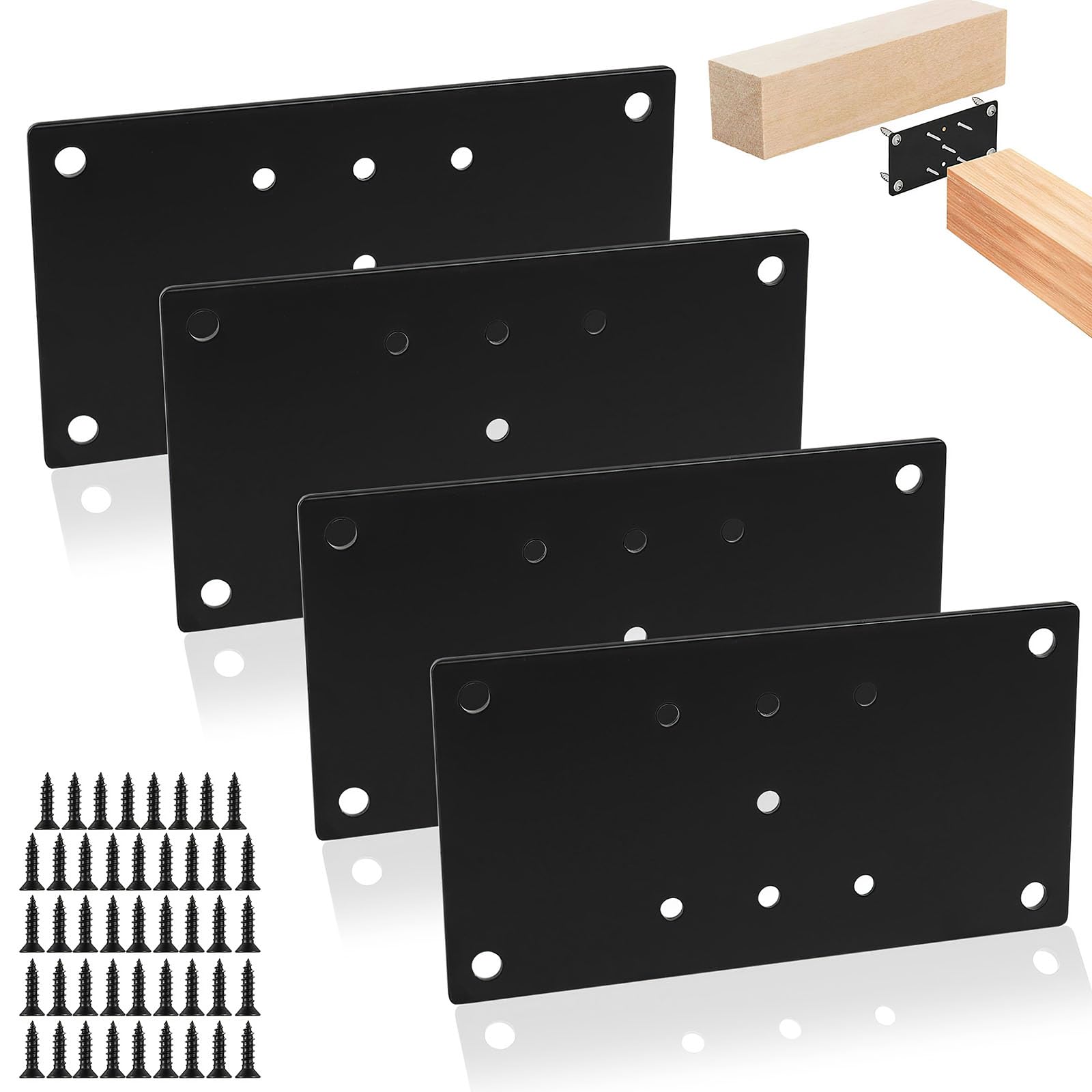4 Pcs Post Base for Concrete, Heavy Duty Patio Column Base Plate, Post Base Steel Plates, Black Metal Fence Column Anchor Holders for Pavilion Deck Railing Wood Fence Mail Post Brackets, 6.5" x 3.5"