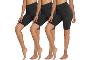 TNNZEET 3 Pack Biker Shorts for Women - 8"/5" High Waisted Tummy Control Workout Running Yoga Shorts