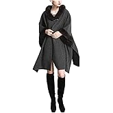 Gihuo Women's Luxury Batwing Sleeve Faux Fur Hooded Cloak Poncho Sweater Cape