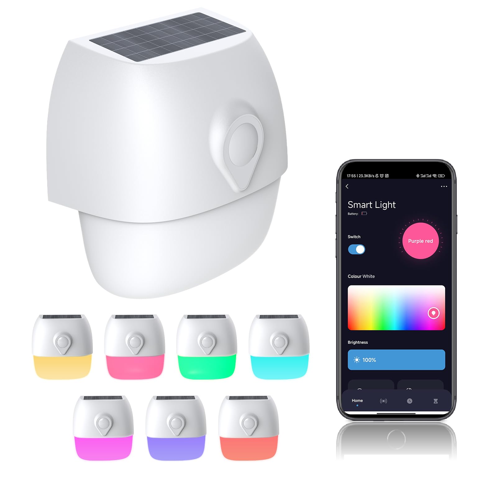 Solar Sensor Light with RGB,USB Charging Wall Light for Garden, Front Door,Dimmable Stage Light, IP64 Waterproof Spotlights Lights for House Events, Work with Alexa, Bluetooth APP Group Control