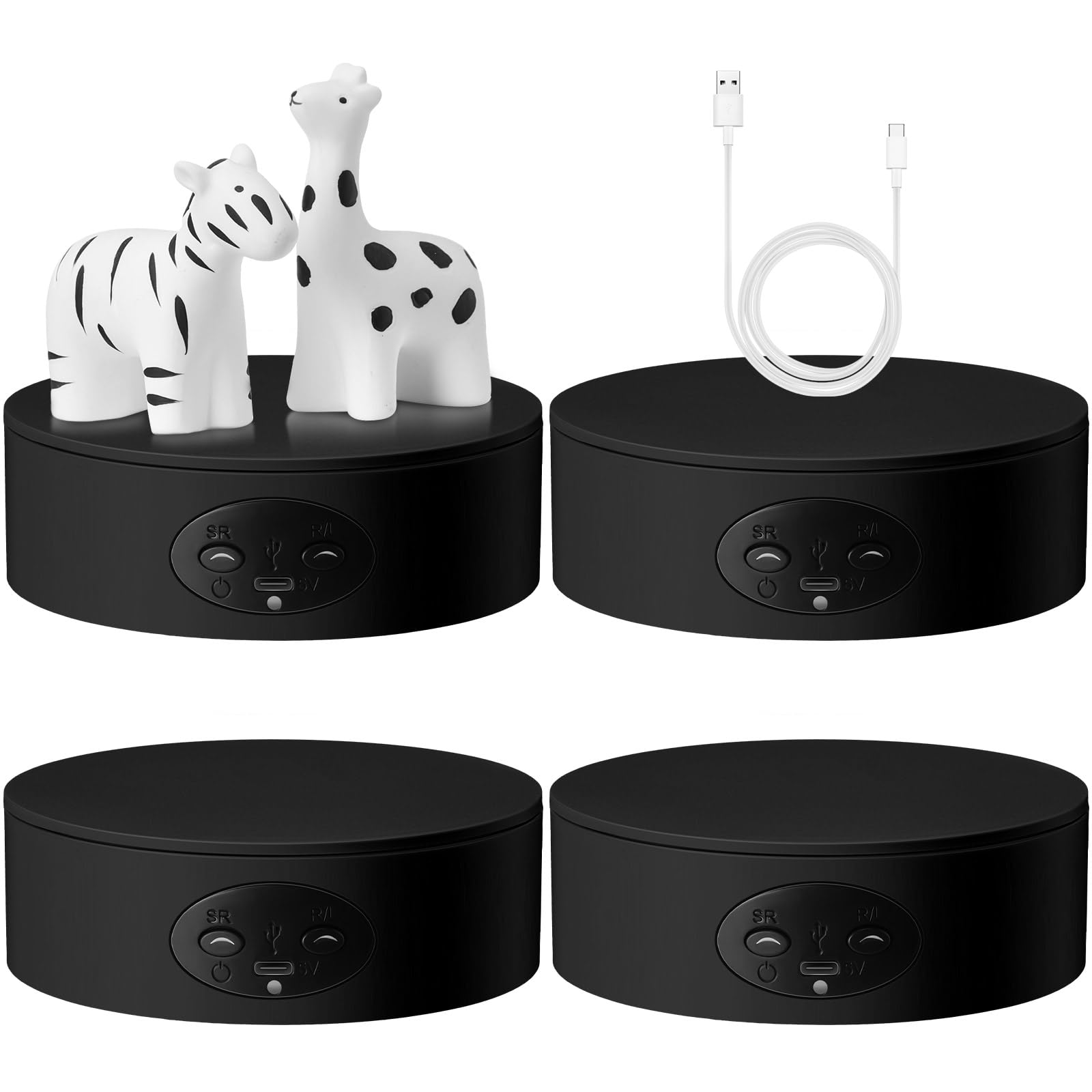 Photo 1 of Pickmesh 4 Pcs Turner Cup Rotating Display Stand 360 Degree Rotating Turntable for Epoxy Glitter Tumbler Display Automatic Spinning Rotating Platform Mute Photography Turntable for Art(Black)