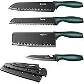 Dsmile 4 PCS Kitchen Knife Set,Black Stainless Steel Knives with Knife Covers,Non-Stick Coated Stainless Steel Blades for Cutting,Slicing & Dicing