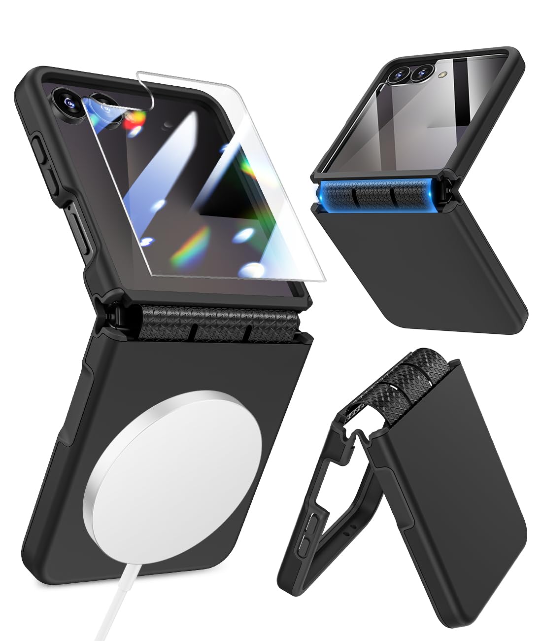 Photo 1 of **MISSING SCREEN PROTECTOR** Caka for Samsung Galaxy Z Flip 7 Case [Magnetic Charging][Hinge Protection] [Screen Protector] Women Men Shockproof Protection Phone Cover for Z Flip 7 2025 - Black