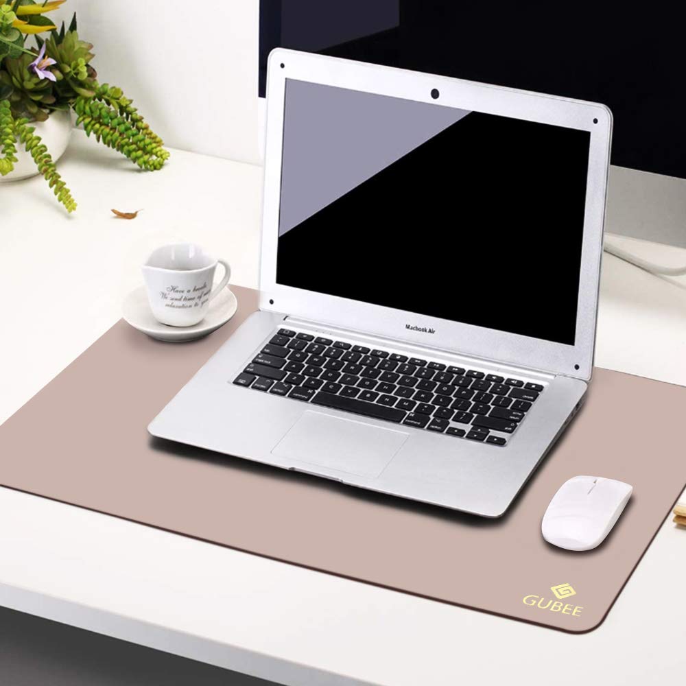 GUBEE PU Leather Multifunctional Office Desk Pad,Upgrade Sewing Edge Desk Mat,Waterproof Non-slip Anti-dirty Scratchproof Mouse Mat Pad for Office,Home and Travel (Pink/Silver)