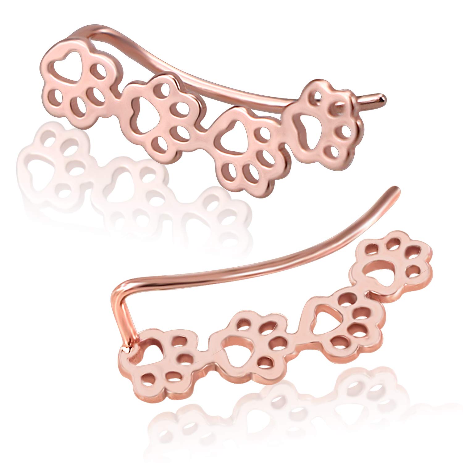 Cute Dog Paw Cat Paw Zirconia Earrings S925 Sterling Silver Hypoallergenic Stud Earrings,Come with Velvet Gift box,Best Gift for Her, Women, Daughter (Silver)