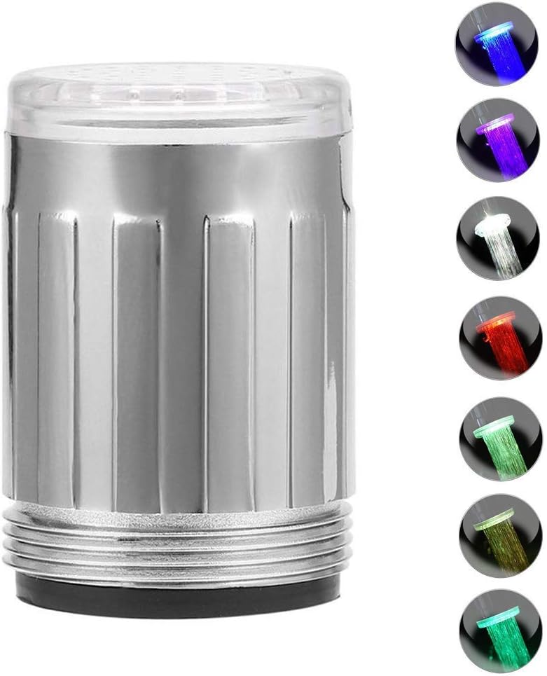 ZYTC 7 Color Faucet Kitchen Water Saver Tap LED Light Shower Head Sprayer Chrome ABS Material, 4pc, 24mm - Image 3
