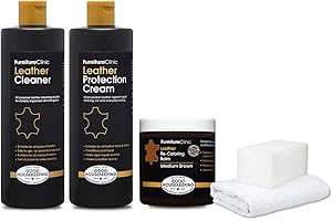 Furniture Clinic Leather Complete Restoration Kit | Includes Leather Recoloring Balm, Leather Cleaner, Protection Cream, Sponge & Cloth | Restores & Repairs (Medium Brown)