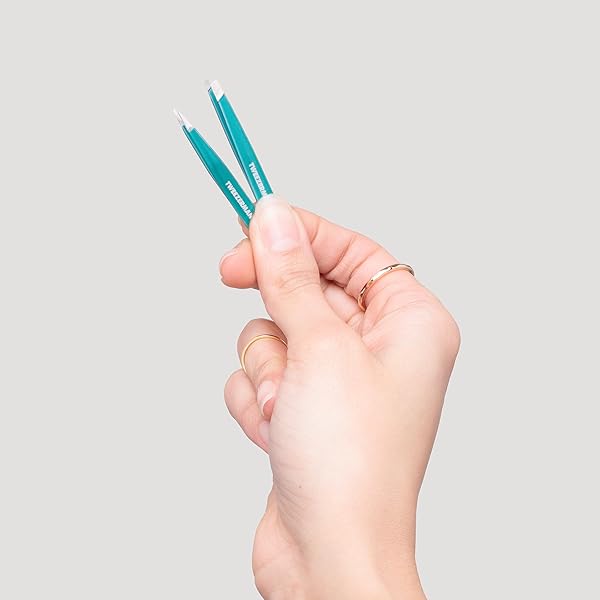 TWEEZERMAN MAJESTIC TURQUOISE MICRO MINI SLANT & POINT TWEEZER SET – EYEBROW TWEEZERS FOR WOMEN AND MEN