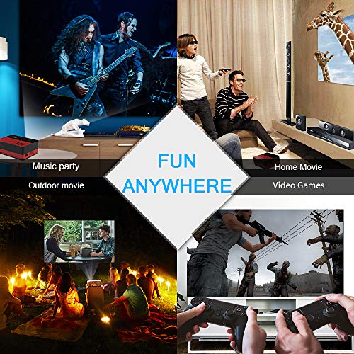 Wsky 2019 Newest LCD LED Outdoor Portable Home Theater Video Projector, Support HD 1080P Best for Outdoor Movie Night, Family, Compatible with Phone, PS4, Xbox, HDMI, USB, SD(Red)