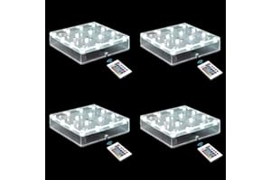 LARDUX Pack of 4 Square LED Light Base with Remote -5 Inch Multicolor Display Pedestal Light Base for Glass Crystal Sculpture Vase Decoration - Charging USB or Battery Powered