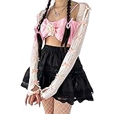 Women's Mesh Lace Shrug Crop Top Y2K Aesthetic Arm Sleeves Cardigan with Bow Grunge Cute Fairycore Accessories