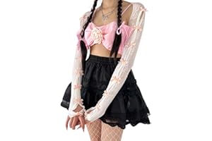 SUMLENO Women's Mesh Lace Shrug Crop Top Y2K Aesthetic Arm Sleeves Cardigan with Bow Grunge Cute Fairycore Accessories