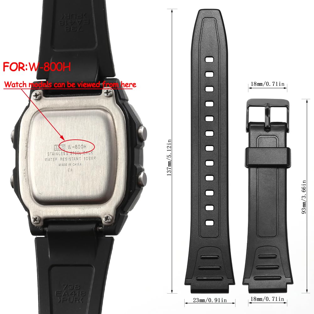 18mm rubber strap Compatible with Casio W800HG Series watch band W-800H replacement bracelet