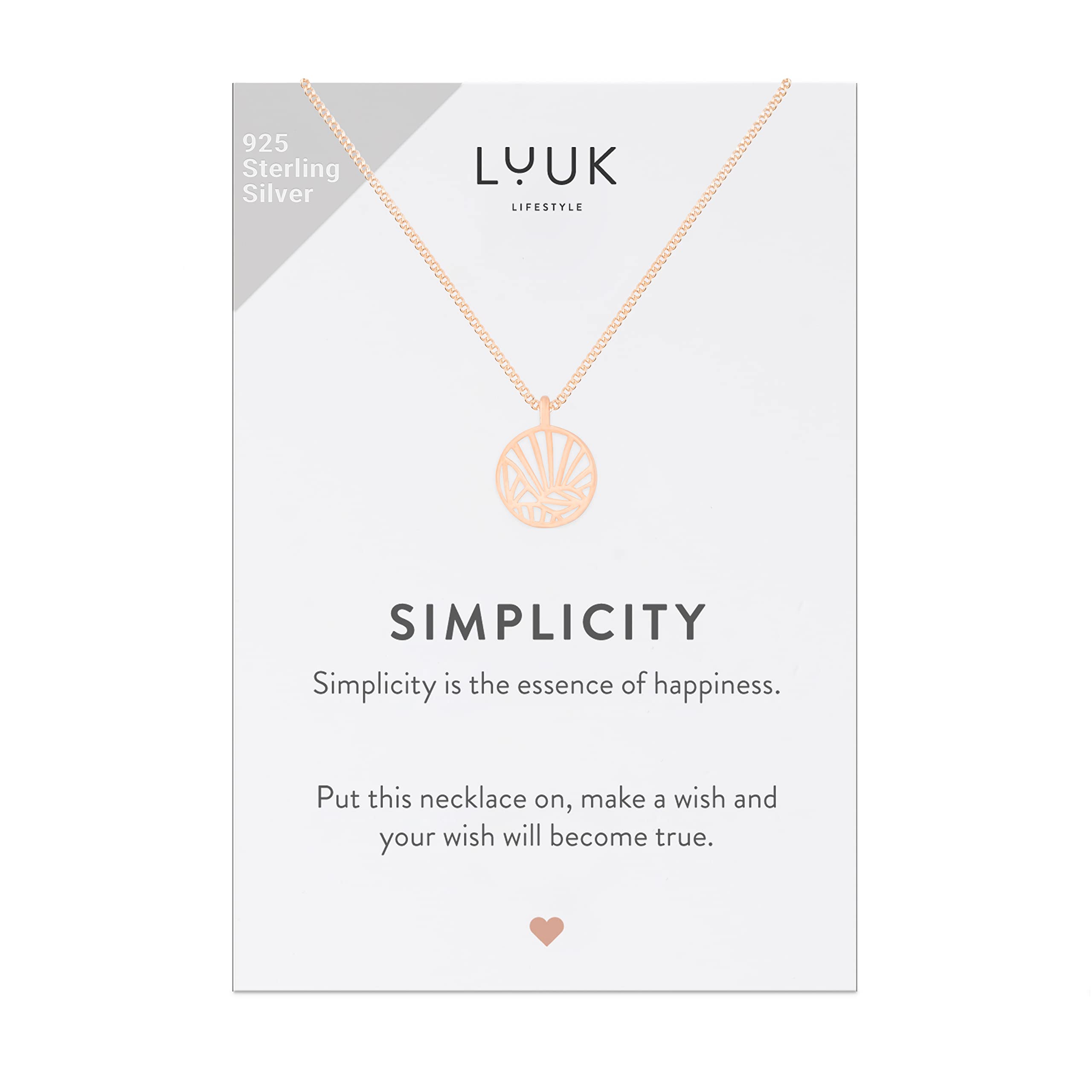 LUUK LIFESTYLE 925 sterling silver necklaces with lucky charm, pendant, SIMPLICITY gift card, daily wear, durable, hypoallergenic metal, summer trend, silver, gold, rosé (Rays, Rosegold) — image 1