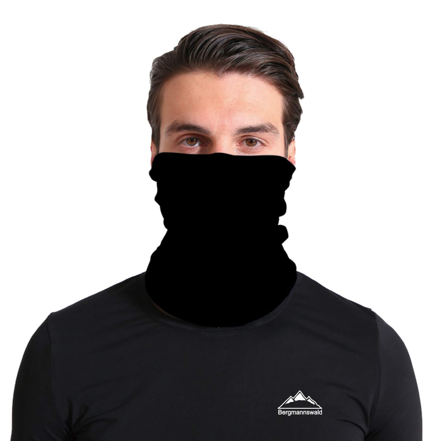 Bergmannswald® Sewn-on multifunctional scarf, breathable and flexible, ideal for sports, travel or motorcycling, black, pack of 1