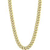 U7 Cuban Link Chain Necklace, Stainless Steel/Black/Gold Plated Chunky Curb Chain Necklace for Men Women, 14-30 Inches, 3/6/9/12 mm Width