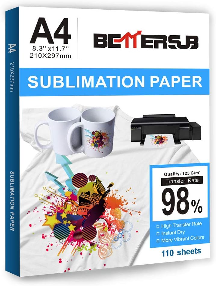 BetterSub Sublimation Paper Heat Transfer Paper 110 Sheets A4 Size 8.2