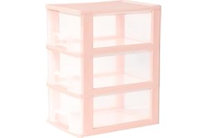 Gonice Small 3 Drawer Storage Organizer, Pink Plastic Drawer Storage, Small Desktop Organizer for Home, Office