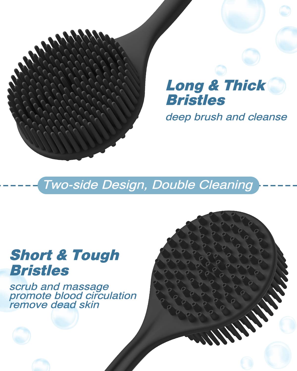 Manmihealth Silicone Back Scrubber (Thick Bristles) & Bath Glove & Face Brush Set(3PCS), Super-Exfoliating & Lathering Body Scrubber, Shower Brush, Face Scrubber Combination, with a Free Hook.(Black)