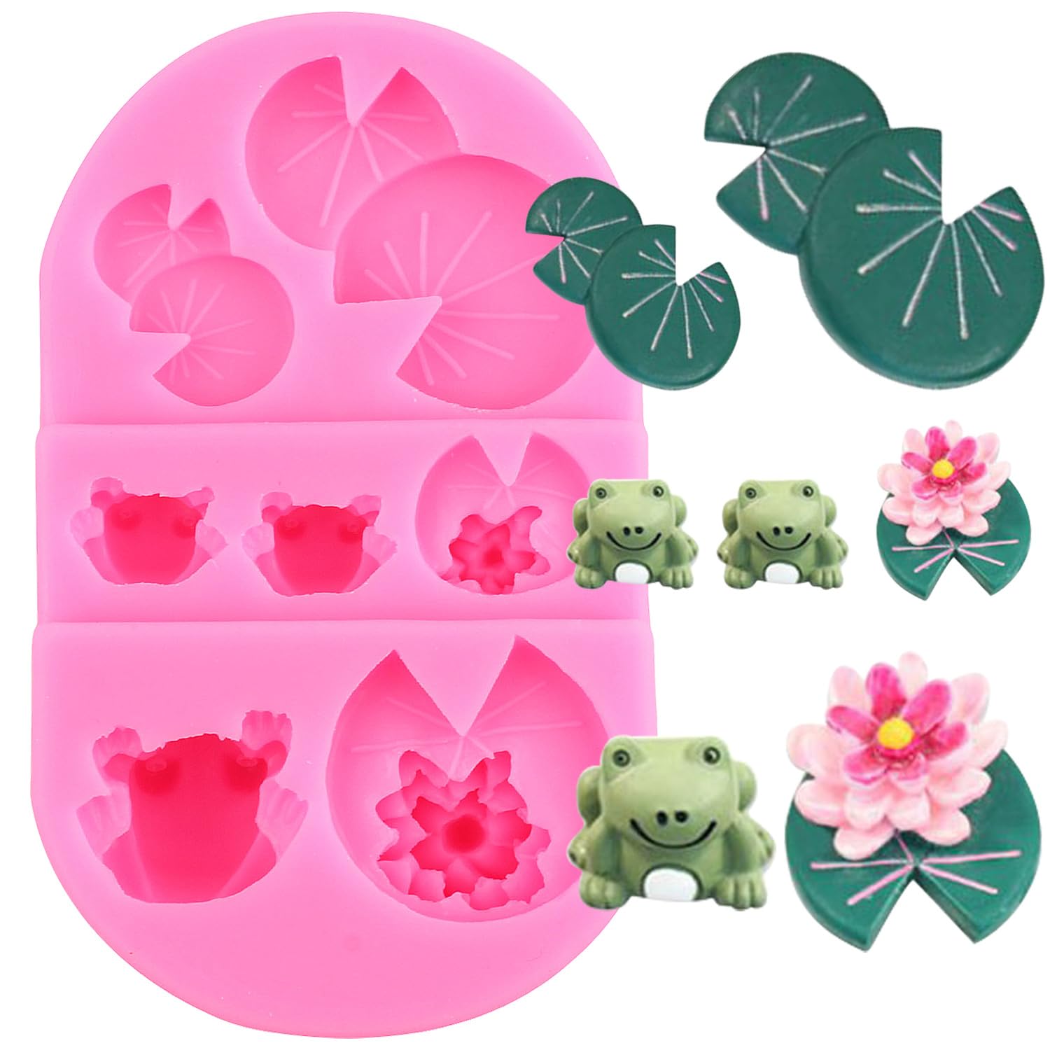 XMOLDNMS Frog Lotus Flower Silicone Mould Lotus Leaf Lily Pad Fondant Moulds for Cake Decoration Cupcake Topper Candy Chocolate Gum Paste Polymer Clay